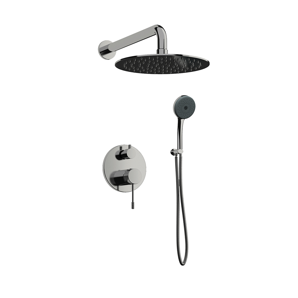 Orabella Terra - Showerset εντοιχισμού με Μπαταρία λουτρού, εντοιχισμού 2 σημείων, κεφαλή Φ250 με βραχίονα και τηλέφωνο ντουζ με σπιράλ και επιτοίχειο στήριγμα