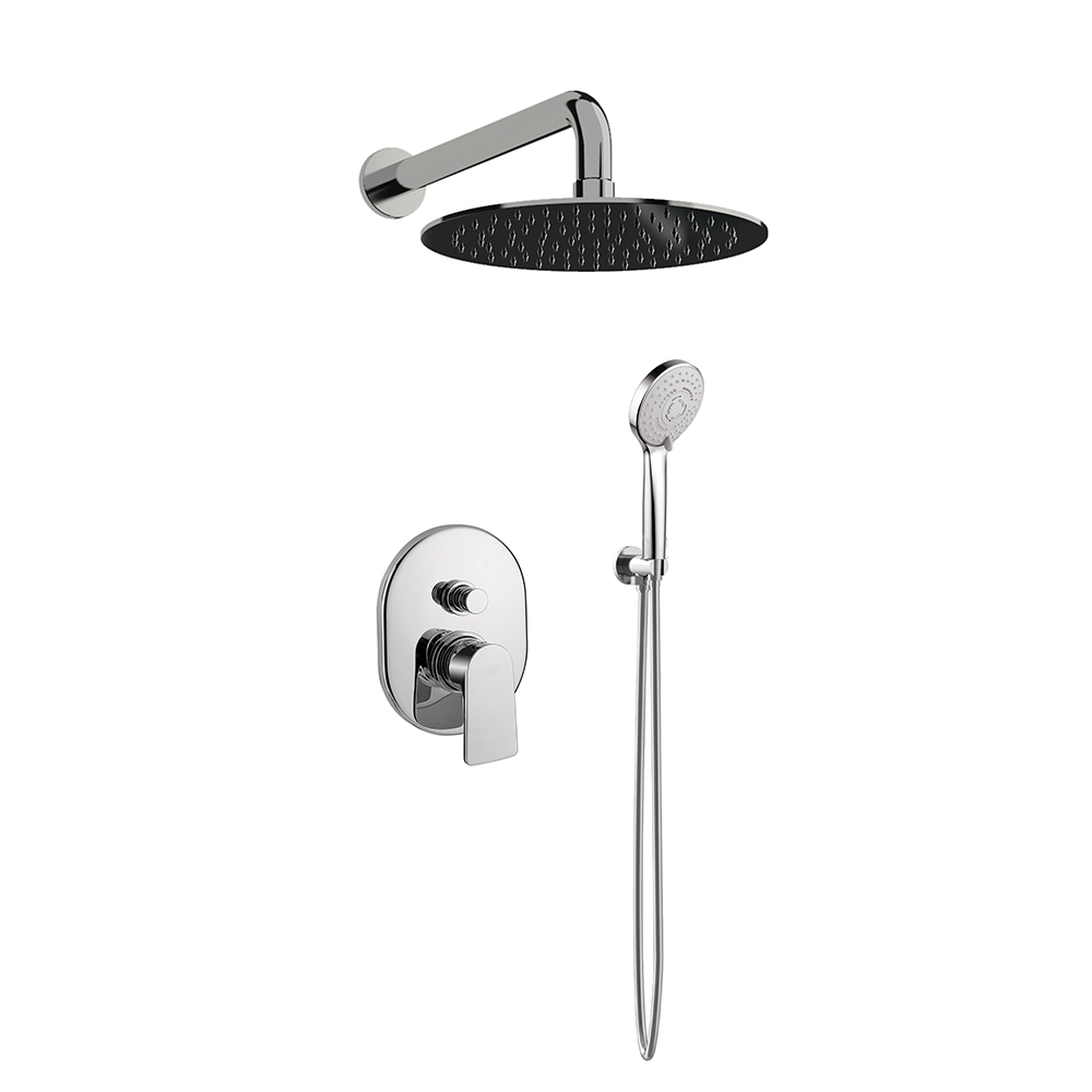 Orabella Lago - Shower set εντοιχισμού με Μπαταρία λουτρού, εντοιχισμού 2 σημείων, κεφαλή Φ250 με βραχίονα και τηλέφωνο ντουζ με σπιράλ και επιτοίχειο στήριγμα