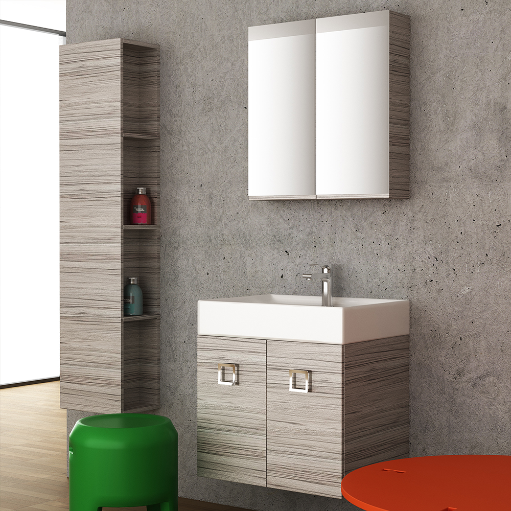 Orabella Touch 61 - Κρεμαστό Έπιπλο Μπάνιου με πορσελάνινο νιπτήρα Tecla και καθρέπτη ντουλάπι
