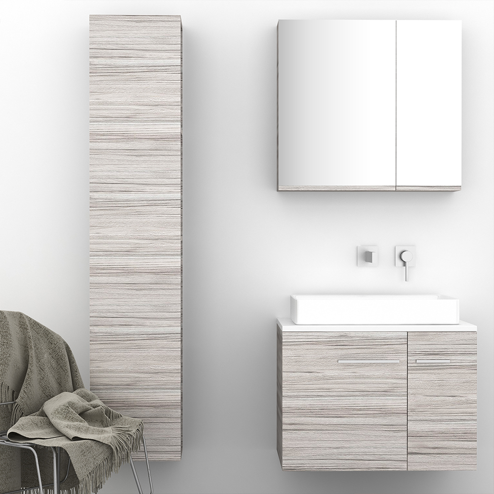 Orabella Solid Surface 70 με δύο Πόρτες - Κρεμαστό Έπιπλο Μπάνιου για επικαθήμενο νιπτήρα και καθρέπτης ντουλάπι