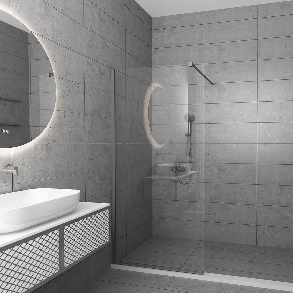 Orabella Serena Brushed nickel  H185 100 cm - Καμπίνα ελεύθερης τοποθέτησης με βραχίονα στήριξης τοίχου