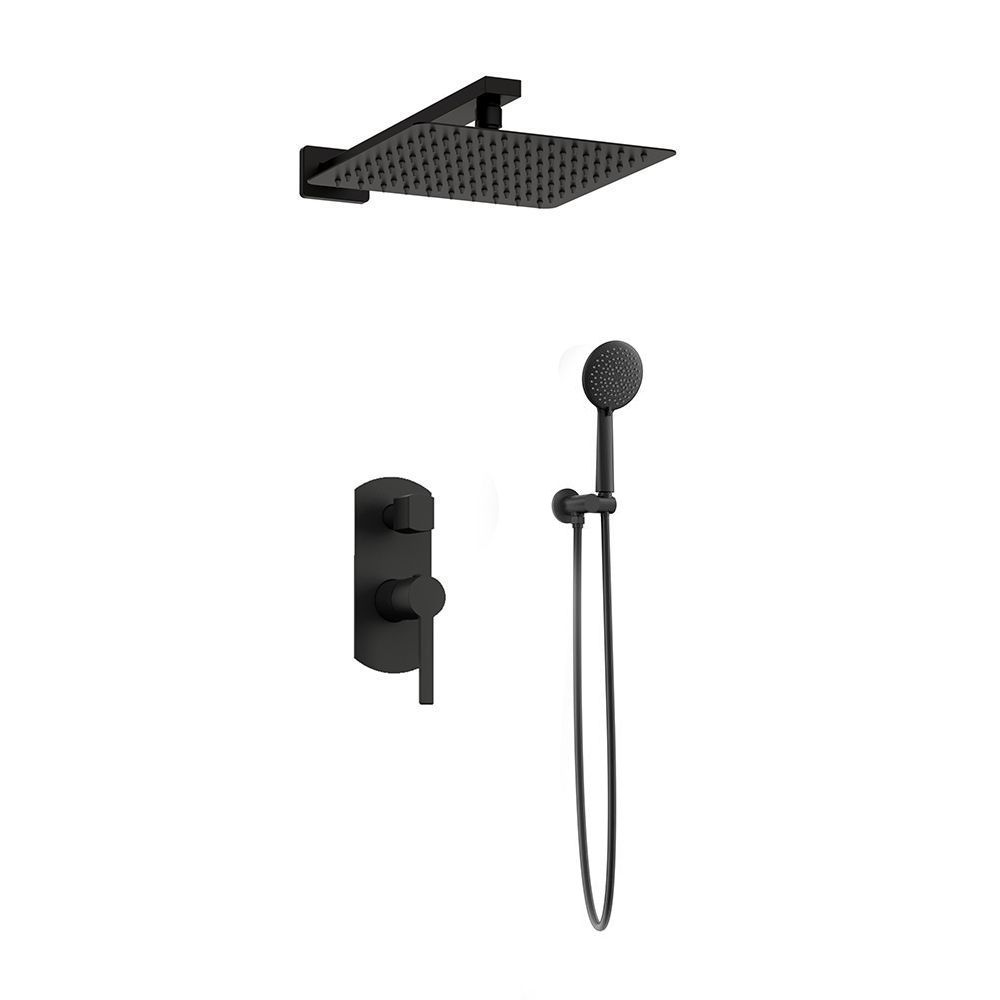 Orabella Elegance Black matt - Shower set εντοιχισμού με Μπαταρία λουτρού, εντοιχισμού 2 σημείων, κεφαλή 250x250 με βραχίονα και τηλέφωνο ντουζ με σπιράλ και επιτοίχειο στήριγμα