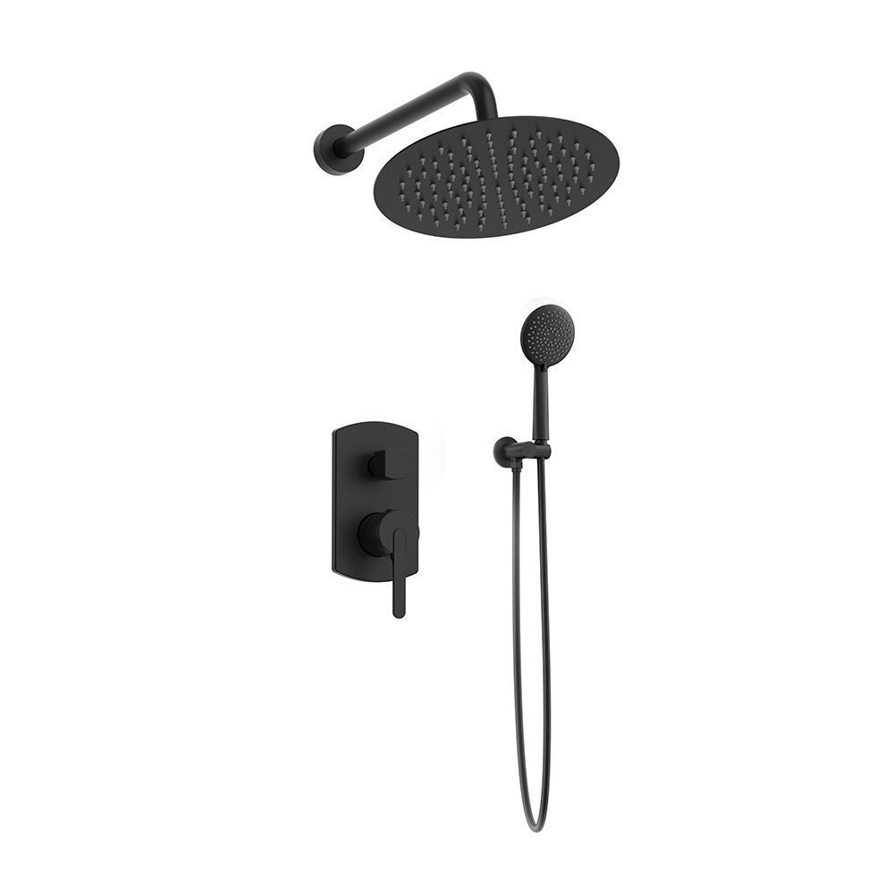 Orabella Marea Black matt - Shower set εντοιχισμού με Μπαταρία λουτρού, εντοιχισμού 2 σημείων, κεφαλή Φ250 με βραχίονα και τηλέφωνο ντουζ με σπιράλ και επιτοίχειο στήριγμα