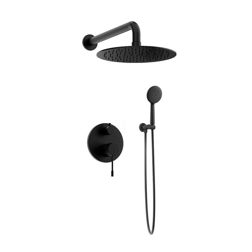 Orabella Preciosa Black matt - Shower set εντοιχισμού με Μπαταρία λουτρού, εντοιχισμού 2 σημείων, κεφαλή Φ250 με βραχίονα και τηλέφωνο ντουζ με σπιράλ και επιτοίχειο στήριγμα
