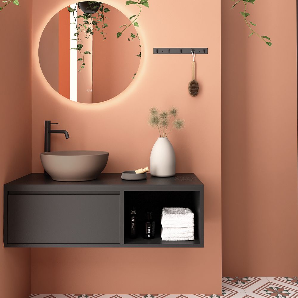 Orabella Drawer with shelf 100 - Κρεμαστό Έπιπλο Μπάνιου με λευκή ματ επικάλυψηκαι και βάση με συρτάρι από μελαμίνη δικής σας επιλογής (χωρίς καθρέπτη και νιπτήρα)
