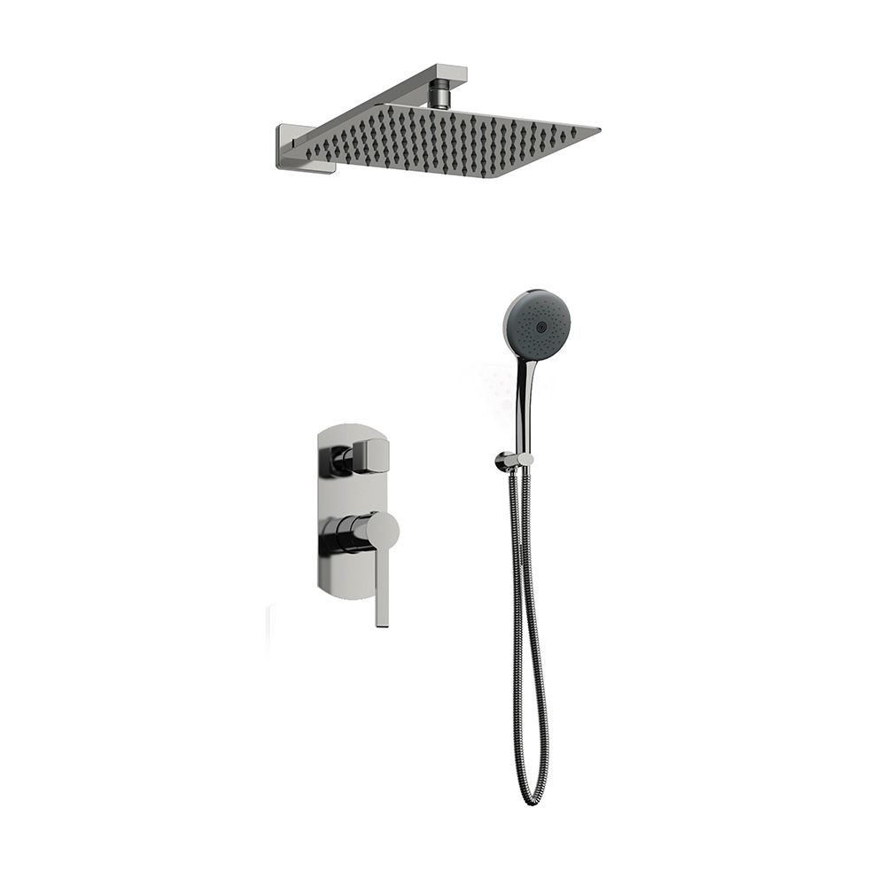 Orabella Elegance - Shower set εντοιχισμού με Μπαταρία λουτρού, εντοιχισμού 2 σημείων, κεφαλή 250x250 με βραχίονα και τηλέφωνο ντουζ με σπιράλ και επιτοίχειο στήριγμα